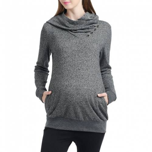 フーディー パーカー 薄墨色 薄墨色 薄墨色 【 POKKORI MATERNITY SLOUCH NECK HOODIE / GRAY 】 レディース流行り物 トップス 汗水 調教師