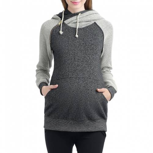 フーディー パーカー 灰色 グレー グレイ ジップフーディー 【 POKKORI MATERNITY ASYMMETRICAL ZIP HOODIE / GRAY 】 レディースファッション トップス スウェット トレーナー