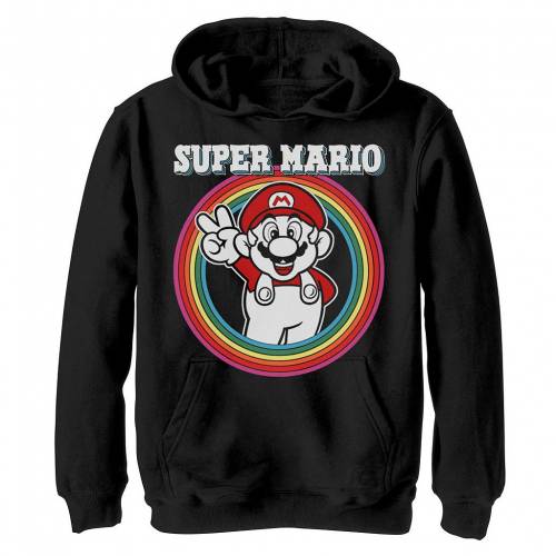 キャラクター 虹色 レインボー ロゴ フーディー パーカー 黒色 ブラック ジュニア キッズ Licensed Character Nintendo Super Mario Rainbow Retro Bold Logo Hoodie Black Tajikhome Com