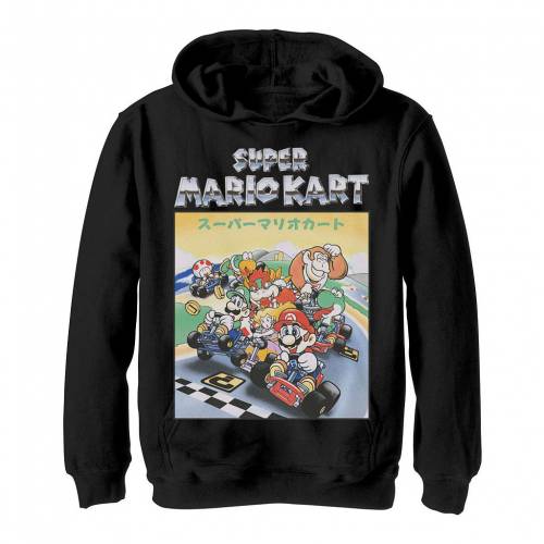 キャラクター フーディー パーカー 黒色 ブラック ジュニア キッズ Licensed Character Super Mario Kart Retro Racers Light Group Shot Hoodie Black Cdm Co Mz