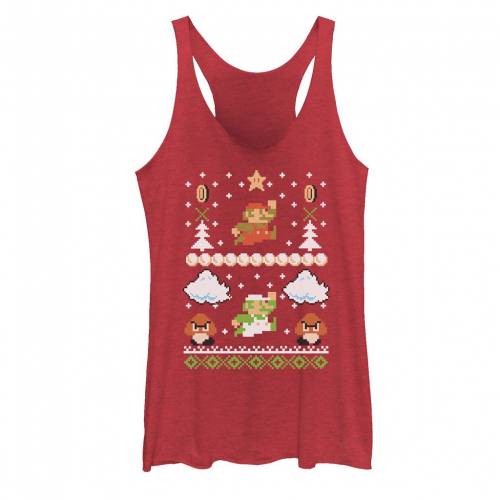 キャラクター クリスマス トレーナー タンクトップ 赤 レッド ヘザー ジュニア キッズ Red Heather Licensed Character Nintendo Super Mario Goomba Ugly Christmas Sweater Tank Sermus Es