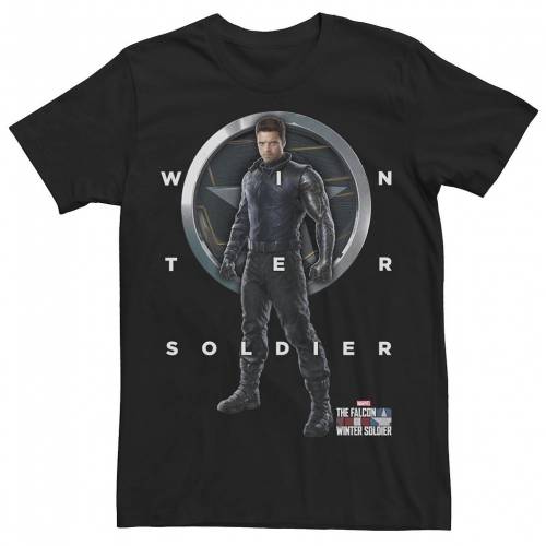 キャラクター ウィンター ソルジャー Tシャツ 黒色 ブラック 【 LICENSED CHARACTER MARVEL THE AND WINTER SOLDIER BUCKY SHIELD TEE / BLACK 】 メンズファッション トップス カットソー