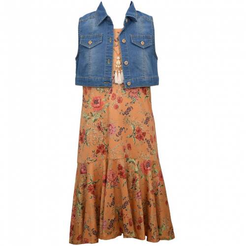 デニム ベスト ニット ドレス デニムベスト ジュニア キッズ Bonnie Jean Washed Overprinted Knit Dress Mustard Cdm Co Mz