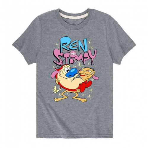 楽天市場 キャラクター ピンク 青色 ブルー Tシャツ 灰色 グレー ジュニア キッズ Pink Licensed Character Nickelodeon Ren Stimpy Holding Blue Letters Tee Grey スニケス