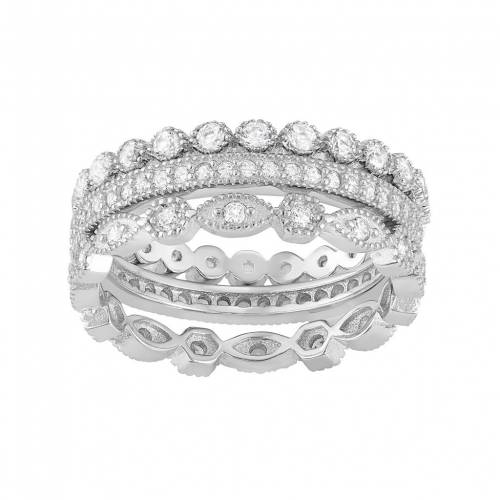 銀色 シルバー 白色 ホワイト 【 UNBRANDED STERLING SILVER LAB-CREATED WHITE SAPPHIRE SCALLOPED STACK RING SET / 】 ジュエリー アクセサリー レディースジュエリー 指輪 リング