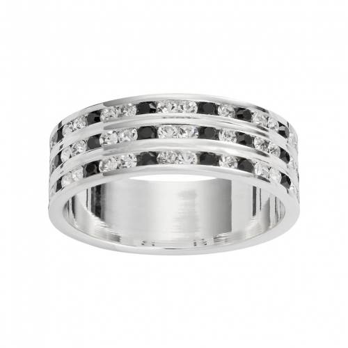 銀色 シルバー 黒色 ブラック 白色 ホワイト & 【 TRADITIONS JEWELRY COMPANY SILVER PLATE BLACK WHITE CRYSTAL MULTIROW RING / 】 ジュエリー アクセサリー レディースジュエリー 指輪 リング