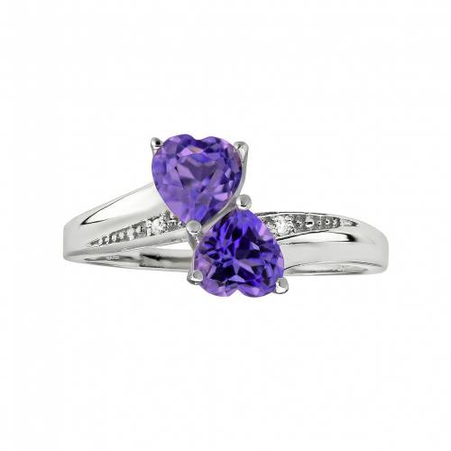 銀色 シルバー ダイヤモンド 紫 パープル & 【 GEMMINDED STERLING SILVER AMETHYST DIAMOND ACCENT HEART BYPASS RING / PURPLE 】 ジュエリー アクセサリー レディースジュエリー 指輪 リング