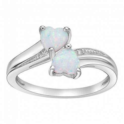 銀色 シルバー ダイヤモンド 白色 ホワイト 【 GEMMINDED STERLING SILVER LAB-CREATED OPAL AND DIAMOND ACCENT HEART BYPASS RING / WHITE 】 ジュエリー アクセサリー レディースジュエリー 指輪 リング