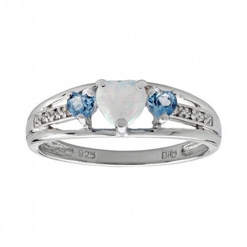 銀色 シルバー 青色 ブルー ダイヤモンド 【 GEMMINDED STERLING SILVER LAB-CREATED OPAL, BLUE TOPAZ AND DIAMOND ACCENT HEART 3-STONE RING / 】 ジュエリー アクセサリー レディースジュエリー 指輪 リング