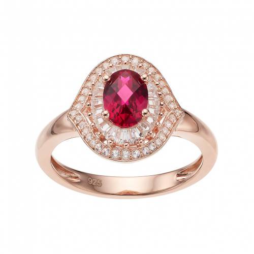 ローズ ゴールド 銀色 シルバー 白色 ホワイト & 【 14K ROSE GOLD OVER SILVER LAB-CREATED RUBY WHITE SAPPHIRE OVAL HALO RING / ROSE TONE 】 ジュエリー アクセサリー レディースジュエリー 指輪 リング 44,005円