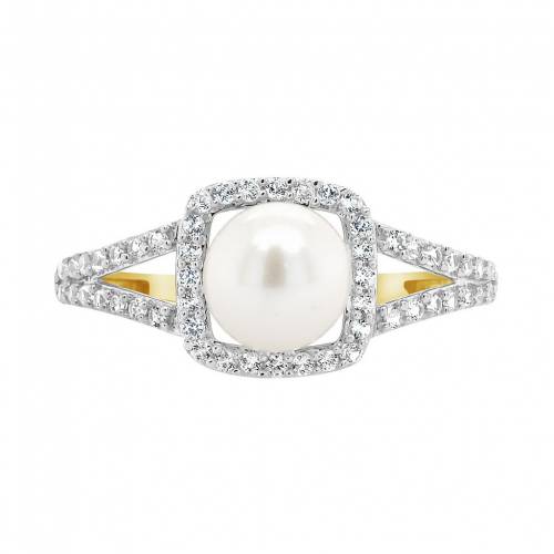 黄色 イエロー ゴールド パール 白色 ホワイト & 【 CELEBRATION GEMS 10K YELLOW GOLD 7MM PEARL CREATED WHITE SAPPHIRE RING / 10K GOLD 】 ジュエリー アクセサリー レディースジュエリー 指輪 リング|スニケス