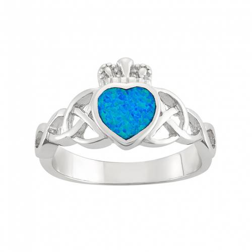 青色 ブルー 銀色 シルバー 【 UNBRANDED LAB-CREATED BLUE OPAL STERLING SILVER CLADDAGH RING / 】 ジュエリー アクセサリー レディースジュエリー 指輪 リング