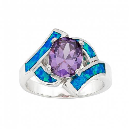 青色 ブルー 銀色 シルバー & 【 CUBIC ZIRCONIA LAB-CREATED BLUE OPAL STERLING SILVER BYPASS RING / MULTI NONE 】 ジュエリー アクセサリー レディースジュエリー 指輪 リング