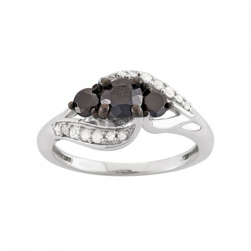 黒色 ブラック 白色 ホワイト ダイヤモンド 銀色 シルバー T.W. & 【 JEWELEXCESS 1 CARAT BLACK WHITE DIAMOND STERLING SILVER 3-STONE RING / 】 ジュエリー アクセサリー レディースジュエリー 指輪 リング｜スニケス