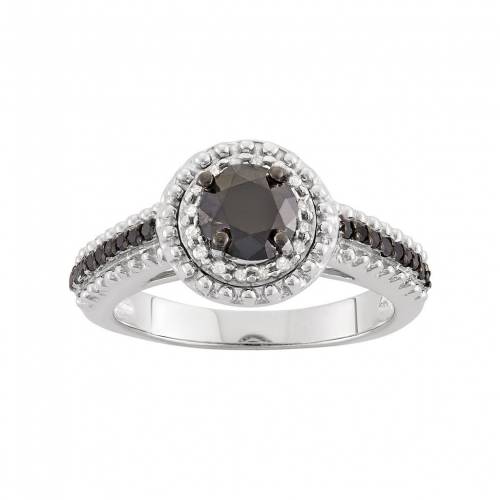 黒色 ブラック 白色 ホワイト ダイヤモンド 銀色 シルバー T.W. & 【 JEWELEXCESS 1 1/10 CARAT BLACK WHITE DIAMOND STERLING SILVER DOUBLE HALO RING / 】 ジュエリー アクセサリー レディースジュエリー 指輪 リン