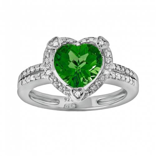 銀色 シルバー ダイヤモンド 【 GEMMINDED STERLING SILVER LAB-CREATED EMERALD AND DIAMOND ACCENT HEART FRAME RING / 】 ジュエリー アクセサリー レディースジュエリー 指輪 リング|スニケス