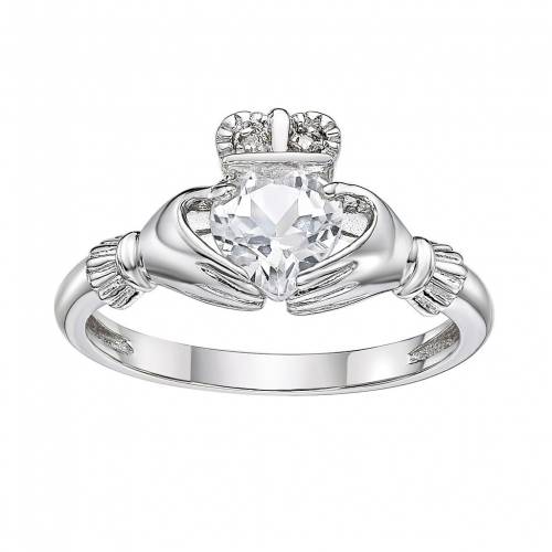 銀色 シルバー 白色 ホワイト ダイヤモンド & 【 GEMMINDED STERLING SILVER WHITE TOPAZ DIAMOND ACCENT CLADDAGH RING / 】 ジュエリー アクセサリー レディースジュエリー 指輪 リング
