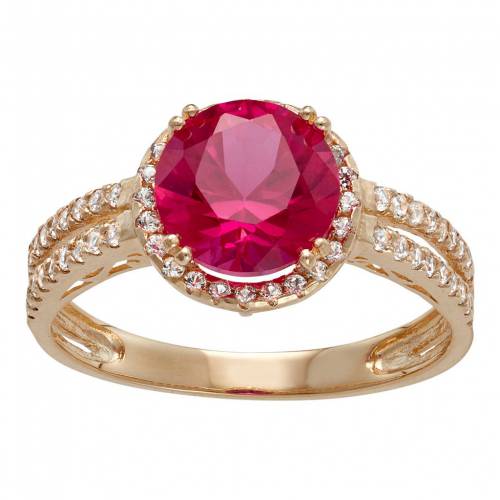 ゴールド 白色 ホワイト & 【 DESIGNS BY GIOELLI 10K GOLD LAB-CREATED RUBY WHITE SAPPHIRE HALO RING / 10K GOLD 】 ジュエリー アクセサリー レディースジュエリー 指輪 リング