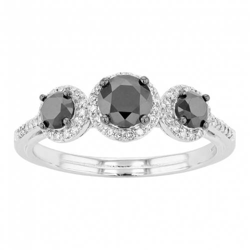 銀色 シルバー 黒色 ブラック 白色 ホワイト ダイヤモンド T.W. & 【 UNBRANDED STERLING SILVER 1 CARAT BLACK WHITE DIAMOND 3-STONE RING / 】 ジュエリー アクセサリー レディースジュエリー 指輪 リング