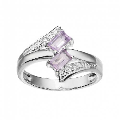 銀色 シルバー 白色 ホワイト 紫 パープル & 【 GEMMINDED STERLING SILVER AMETHYST WHITE TOPAZ TWO STONE BYPASS RING / PURPLE 】 ジュエリー アクセサリー レディースジュエリー 指輪 リング
