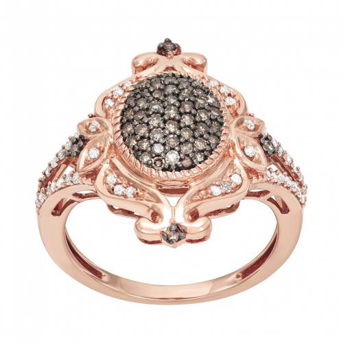 ローズ ゴールド 茶色 ブラウン 白色 ホワイト ダイヤモンド T.W. & 【 HDI 10K ROSE GOLD 1/2 CARAT BROWN WHITE DIAMOND COCKTAIL RING / 10K ROSE GOLD 】 ジュエリー アクセサリー レディースジュエリー 指輪 リン