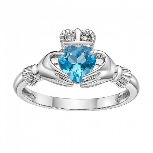 銀色 シルバー 青色 ブルー ダイヤモンド & 【 GEMMINDED STERLING SILVER BLUE TOPAZ DIAMOND ACCENT CLADDAGH RING / 】 ジュエリー アクセサリー レディースジュエリー 指輪 リング