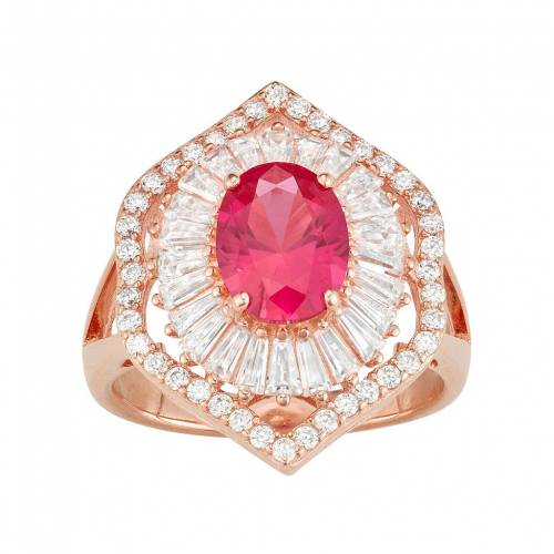 ローズ ゴールド 銀色 シルバー 白色 ホワイト & 【 DESIGNS BY GIOELLI 14K ROSE GOLD OVER SILVER LAB-CREATED RUBY WHITE SAPPHIRE BAGUETTE HALO RING / STERLING 】 ジュエリー アクセサリー レディースジュエリー 指輪|スニケス
