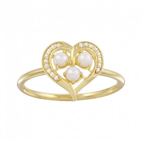 ゴールド 銀色 シルバー パール & 【 UNBRANDED 14K GOLD OVER SILVER FRESHWATER CULTURED PEARL CUBIC ZIRCONIA HEART RING / GOLD TONE 】 ジュエリー アクセサリー レディースジュエリー 指輪 リング|スニケス