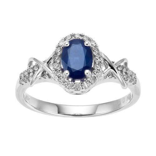 白色 ホワイト ゴールド & T.W. 【 GEMMINDED 10K WHITE GOLD SAPPHIRE 1/4 CARAT OVAL HALO RING / 10K WHGOLD 】 ジュエリー アクセサリー レディースジュエリー 指輪 リング｜スニケス 245,925円