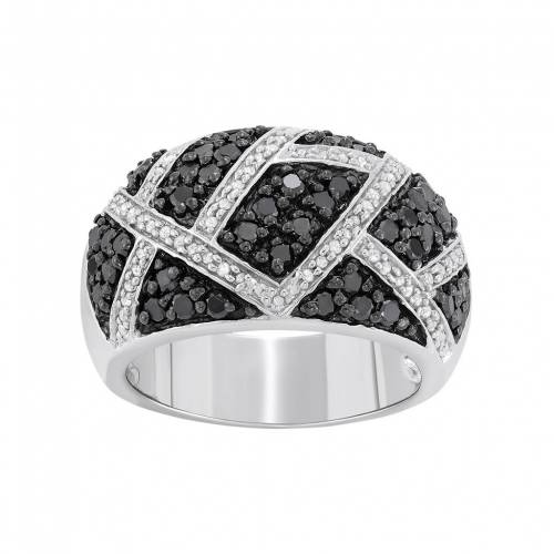 黒色 ブラック 白色 ホワイト ダイヤモンド 銀色 シルバー T.W. 【 JEWELEXCESS 1 CARAT BLACK AND WHITE DIAMOND STERLING SILVER GEOMETRIC RING / 】 ジュエリー アクセサリー レディースジュエリー 指輪 リング