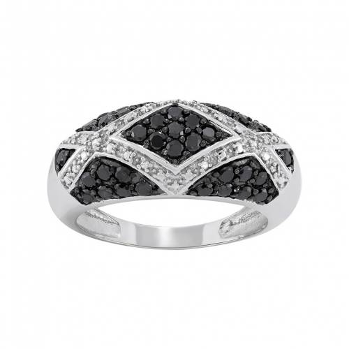 黒色 ブラック 白色 ホワイト ダイヤモンド 銀色 シルバー T.W. 【 JEWELEXCESS 1 CARAT BLACK AND WHITE DIAMOND STERLING SILVER GEOMETRIC RING / 】 ジュエリー アクセサリー レディースジュエリー 指輪 リング