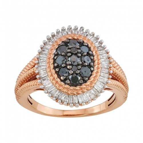 ローズ ゴールド 銀色 シルバー 黒色 ブラック 白色 ホワイト ダイヤモンド T.W. & 【 JEWELEXCESS ROSE GOLD OVER SILVER 1 CARAT BLACK WHITE DIAMOND RING / ROSE TONE 】 ジュエリー アクセサリー レディースジュエ