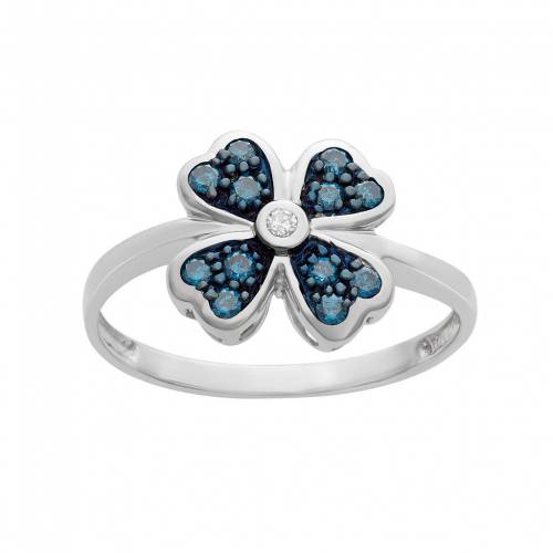 青色 ブルー 白色 ホワイト ダイヤモンド 銀色 シルバー T.W. 【 JEWELEXCESS 1/4 CARAT BLUE AND WHITE DIAMOND STERLING SILVER CLOVER RING / 】 ジュエリー アクセサリー レディースジュエリー 指輪 リング