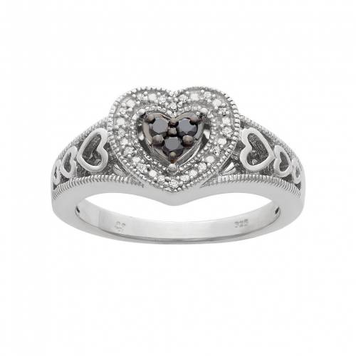 黒色 ブラック 白色 ホワイト ダイヤモンド 銀色 シルバー T.W. 【 JEWELEXCESS 1/6 CARAT BLACK AND WHITE DIAMOND STERLING SILVER HEART RING / 】 ジュエリー アクセサリー レディースジュエリー 指輪 リング|スニケス
