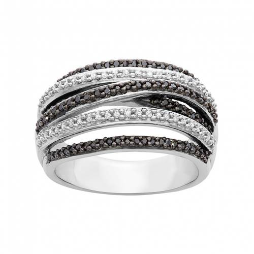 黒色 ブラック 白色 ホワイト ダイヤモンド 銀色 シルバー T.W. 【 JEWELEXCESS 1/2 CARAT BLACK AND WHITE DIAMOND STERLING SILVER MULTIROW RING / 】 ジュエリー アクセサリー レディースジュエリー 指輪 リング