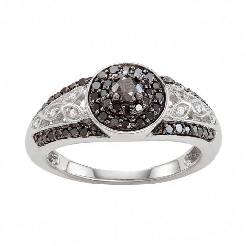 銀色 シルバー 白色 ホワイト 黒色 ブラック ダイヤモンド C.T. & 【 JEWELEXCESS STERLING SILVER 1/2 WHITE BLACK DIAMOND FILIGREE RING / SILVERTONE 】 ジュエリー アクセサリー レディースジュエリー 指輪 リング