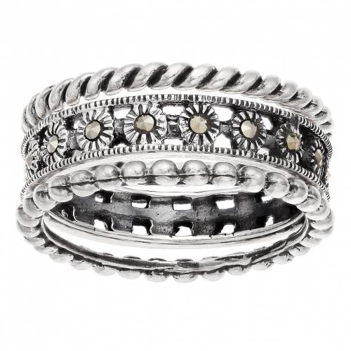 【 TORI HILL MARCASITE 3 PIECE RING SET / SILVERTONE 】 ジュエリー アクセサリー レディースジュエリー 指輪 リング