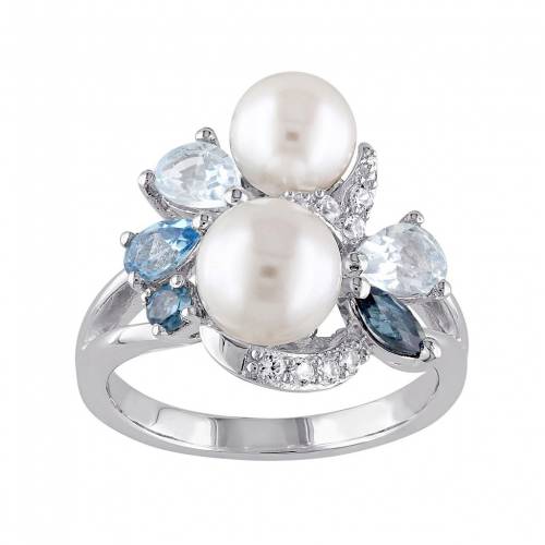 銀色 シルバー 青色 ブルー 白色 ホワイト パール & 【 STELLA GRACE STERLING SILVER BLUE TOPAZ, LAB-CREATED WHITE SAPPHIRE FRESHWATER CULTURED PEARL RING / MULTI NONE 】 ジュエリー アクセサリー レディースジュエリー