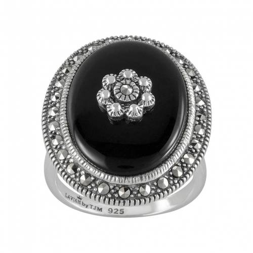 銀色 シルバー 黒色 ブラック 【 LAVISH BY TJM STERLING SILVER ONYX FLOWER RING / BLACK 】 ジュエリー アクセサリー レディースジュエリー 指輪 リング