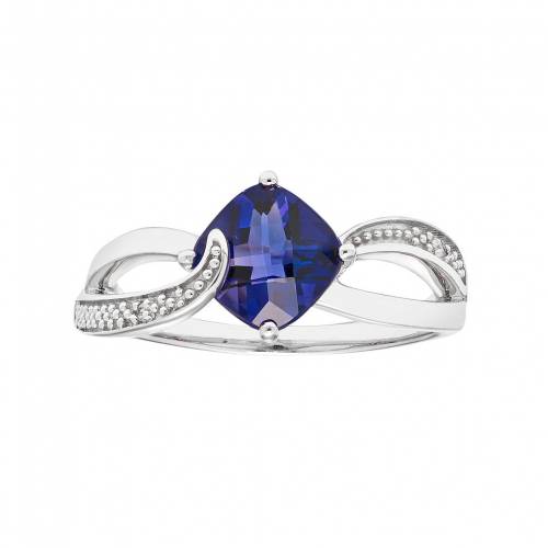 銀色 シルバー 青色 ブルー ダイヤモンド & 【 UNBRANDED STERLING SILVER LAB CREATED BLUE SAPPHIRE DIAMOND ACCENT CUSHION BYPASS RING / 】 ジュエリー アクセサリー レディースジュエリー 指輪 リング