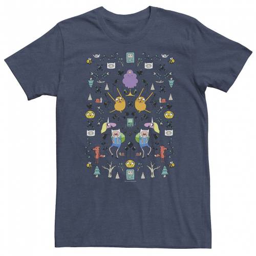 キャラクター タイム Tシャツ 紺色 ネイビー ヘザー 大きめ Heather Licensed Character Cartoon Network Adventure Time Group Shot Icons Tee Navy Dsmre Com