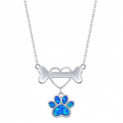 銀色 シルバー 青色 ブルー ネックレス 【 UNBRANDED STERLING SILVER LAB-CREATED BLUE OPAL HEART DOG BONE NECKLACE / 】 ジュエリー アクセサリー レディースジュエリー ペンダント