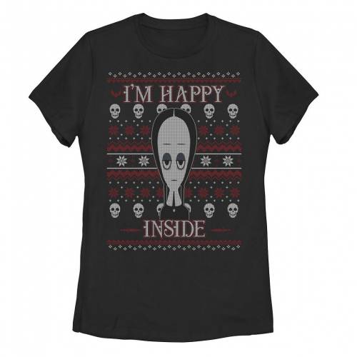 キャラクター クリスマス Tシャツ 黒色 ブラック I'M 【 LICENSED CHARACTER THE ADDAMS FAMILY CHRISTMAS WEDNESDAY HAPPY INSIDE TEE / BLACK 】 キッズ ベビー マタニティ トップス カットソー