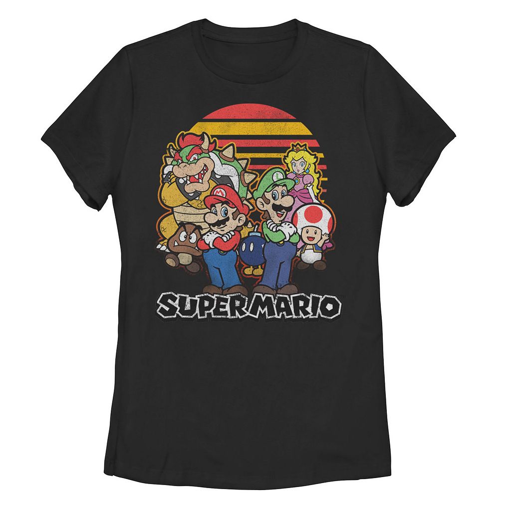 【★百貨店SALE★6/11夜夜中2時迄】文字記号 プルオーバー 黒いこと 黒いこと 【 LICENSED CHARACTER SUPER MARIO RETRO SUNSET GROUP SHOT TEE / BLACK 】 キッズ もの言う花 マタニティ トップス カットソー
