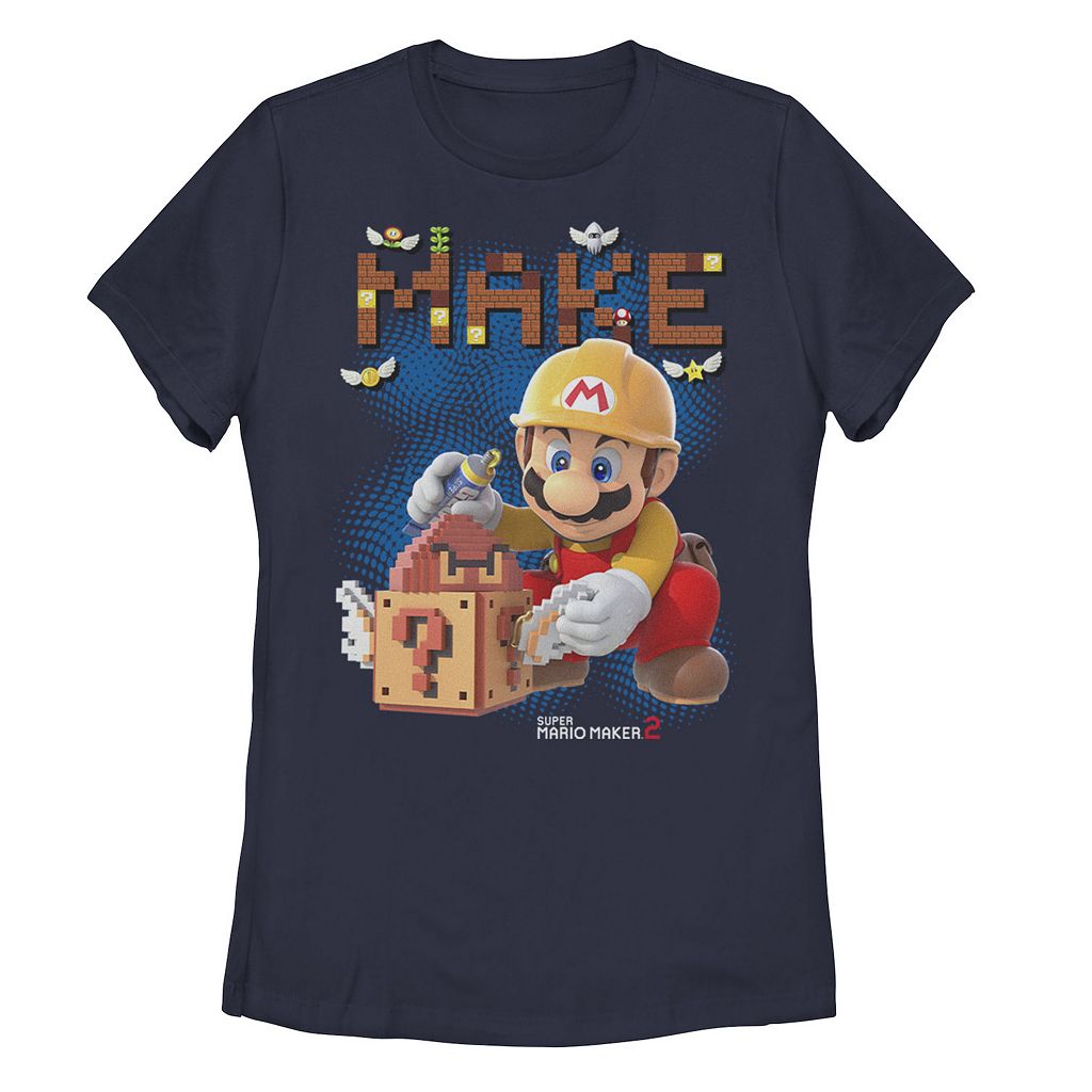 【★百貨店SALE★6/11夜夜中2時迄】文字記号 グラフィック プルオーバー 紺色 米国海軍 MAKE\u0026#34; 【 LICENSED CHARACTER NINTENDO SUPER MARIO MAKER 2 BLOCK BUILDING GRAPHIC TEE / NAVY 】 キッズ もの言う花 マタニティ トップス カットソー