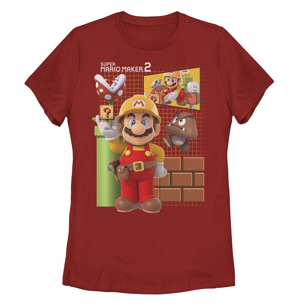 【★百貨店SALE★6/11夜夜中2時迄】文字記号 グラフィック プルオーバー 赤 赤いこと 【 LICENSED CHARACTER NINTENDO SUPER MARIO MAKER 2 GRID BACKGROUND GRAPHIC TEE / RED 】 キッズ もの言う花 マタニティ トップス カットソー