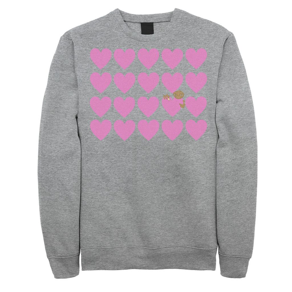 キャラクター ピンク スウェットシャツ トレーナー ヘザー E.T. 【 LICENSED CHARACTER PINK HEART GRID PEAKING SWEATSHIRT / ATHLETIC HEATHER 】 メンズファッション トップス|スニケス