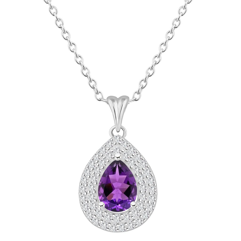 銀色 シルバー 白色 ホワイト ネックレス & 【 CELEBRATION GEMS STERLING SILVER TEARDROP AMETHYST WHITE TOPAZ DOUBLE HALO PENDANT NECKLACE / STERLING SILVER 】 ジュエリー アクセサリー レディースジュエリー ペンダン｜スニケス