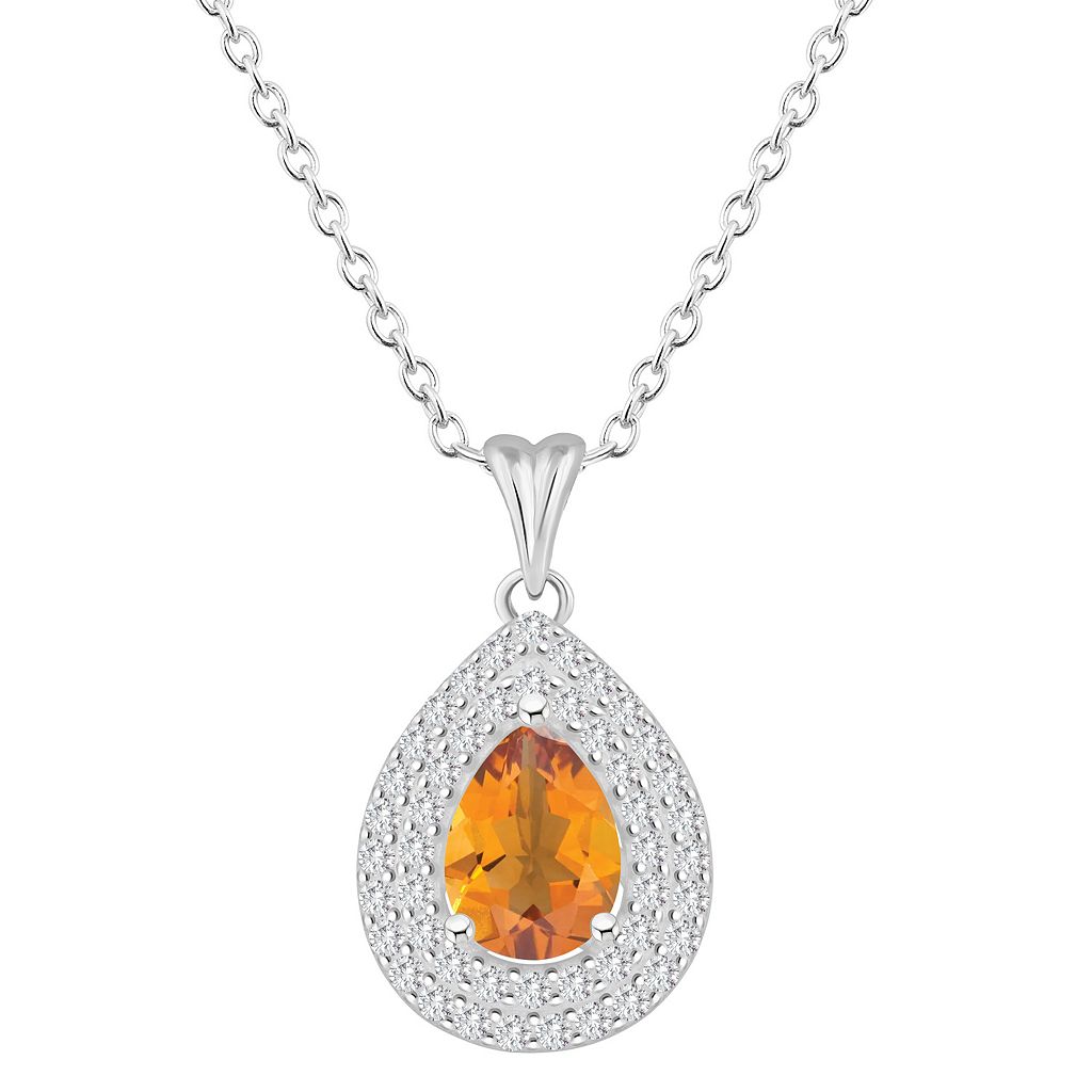銀色 シルバー 白色 ホワイト ネックレス & 【 CELEBRATION GEMS STERLING SILVER TEARDROP CITRINE WHITE TOPAZ DOUBLE HALO PENDANT NECKLACE / STERLING SILVER 】 ジュエリー アクセサリー レディースジュエリー ペンダン｜スニケス