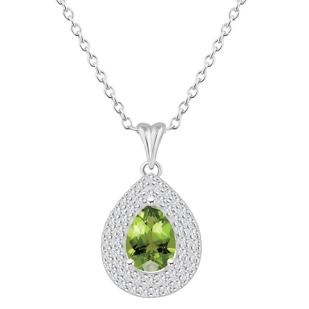 銀色 シルバー 白色 ホワイト ネックレス & 【 CELEBRATION GEMS STERLING SILVER TEARDROP PERIDOT WHITE TOPAZ DOUBLE HALO PENDANT NECKLACE / STERLING SILVER 】 ジュエリー アクセサリー レディースジュエリー ペンダン｜スニケス
